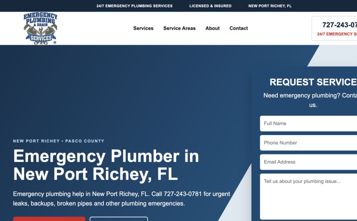 Screenshot of the Emergency Plumber service page