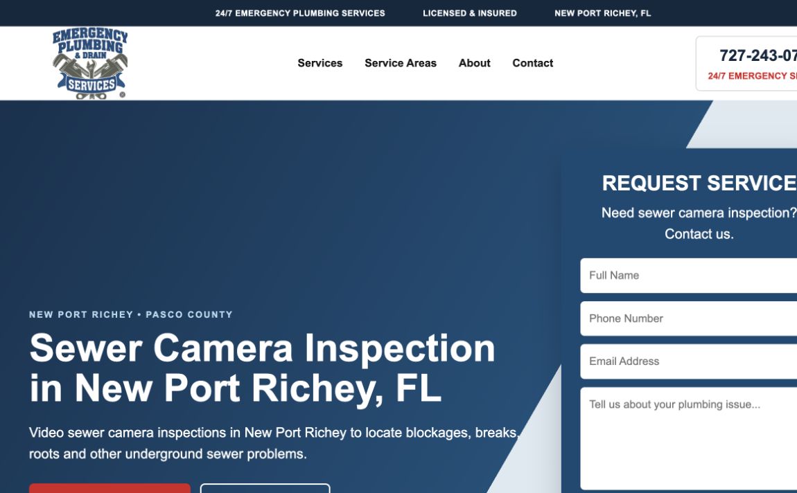 Screenshot of the Sewer Camera Inspection service page
